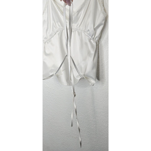 Zara Tank Top Small White Satin Lace Trim Tie Up Camisole Babydoll Celestial Y2K - Picture 4 of 10